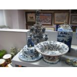 Chinese Mid to Late XX Century Blue and White Pottery Posy Stand, of hexagonal form, two