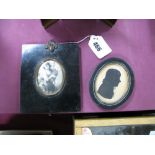A XIX Century Hand Painted Silhouette of Young Boy, a XIX Century engraving mother and children
