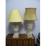 Two Alabaster Table Lamps, of urn form on square bases. (2)