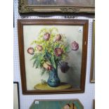 Bertram Leigh Oil on Canvas - Still Life of Flowers in Blue Vase, signed lower right, 55 x 47.5cms.