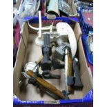 Table Top Cast Iron Crimper, kitchen scales, weights, ice skates, etc:- One Box