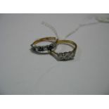 A 9ct Gold Seven Stone Ring, alternately claw set; together with a three stone ring, illusion set,