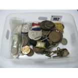 Assorted Coins, including some silver content), a lady's wristwatch and chains.