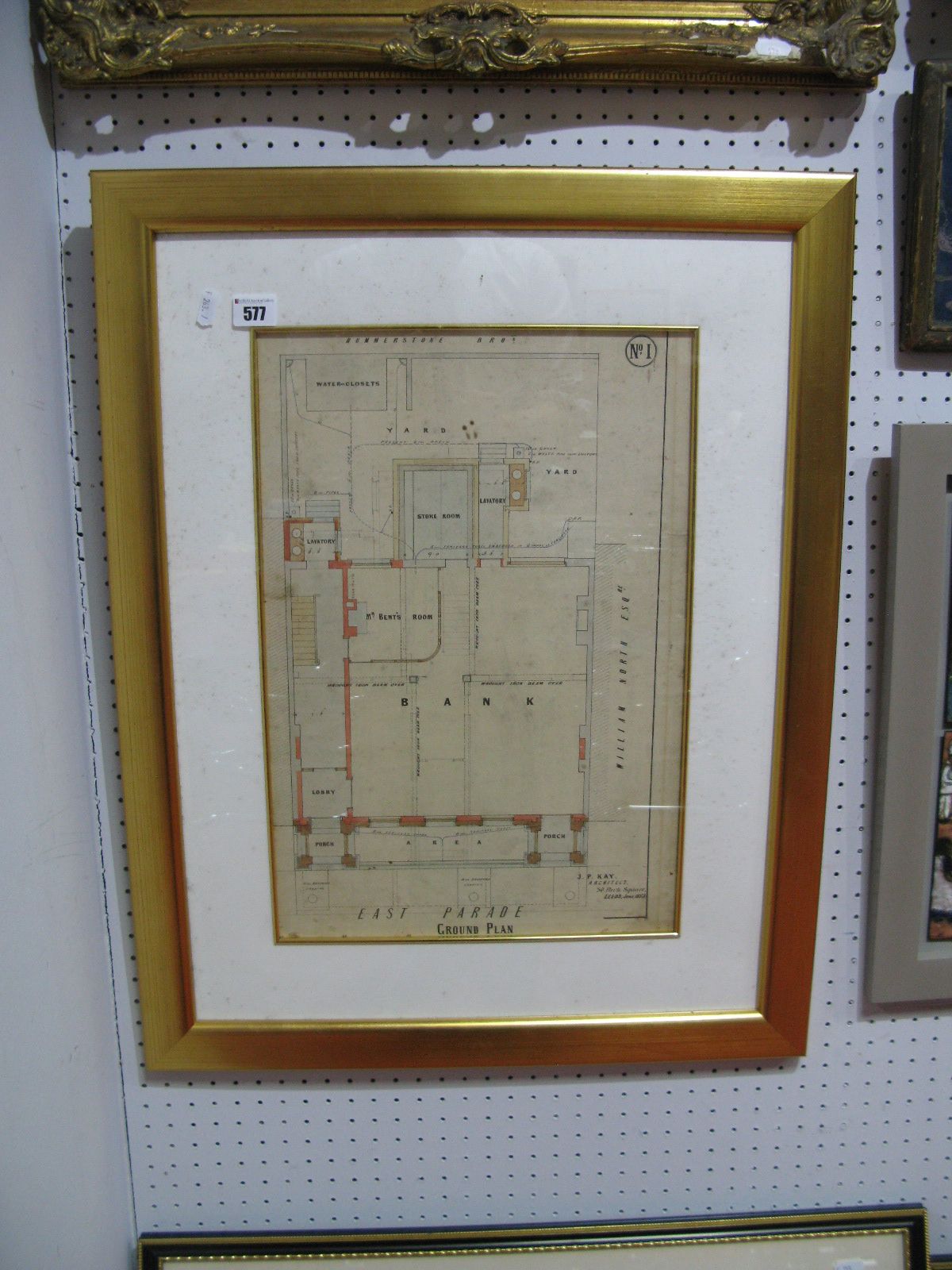 XIX Century Architects Plan of Yorkshire Bank, East Parade, Bradford, by J.P. Kay, 30 Park Square,