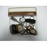 Kienzle Horseshoe Shape Travelling Clock, fiddle pattern table spoon, condiment spoons, gent's
