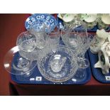 A Cut Glass Basket, cut glass bowl, cut glass jug, etc:- One Tray