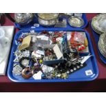 Assorted Costume Jewellery, including brooches, beads, earrings, diamante, etc:- One Tray