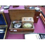 Oak Box, with carved lion top, knives, oak cased mantel clock L.O.B.M.B.C.