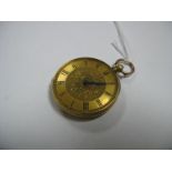 A XIX Century Lady's Fob Watch, the foliate engraved dial with black Roman numerals (damages),