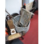 A Vintage Dolly Tub, with washboard, posher, carpet beater and jug (5)