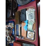 Coins, banknotes, shells, calculator, penknives, stapler, etc:- One Tray