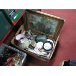 A French Style Jug, glass bowls, oil paintings, etc:- One Box