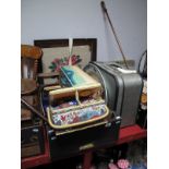 Art Deco Style Mirror, on a soap stone stand, child's tea service, XIX century meat plate, plated