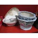 George Jones and Royle's Wash Bowls, white jug and bowl, two Oriental octagonal jardinieres