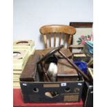 Miniature Chest of Drawers, childs chair (damaged), three legged stool, box:- One Box