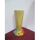 Clarice Cliff Bizarre Newport Pottery Vase, of conical form having embossed floral base, 15cms high.