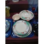 1930's Crown Devon Fieldings Part Dinner Service, tureen, gravy boat, plates all with floral borders