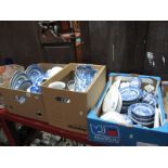 A Large Quantity of Blue and White Willow Pattern Pottery;- Three Boxes