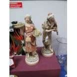 Pair of Royal Dux Pottery Figures, male water carrier (right thumb absent) and female fruit