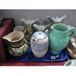 Burlington Jug Vase, three graduated jugs, Crown Devon teapot, etc:- One tray