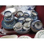 Booths and Doulton Blue and White Willow Pattern Teaware, of forty three pieces:- One Tray