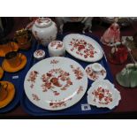 Wedgwood "Golden Cockerel" Ginger Jar, two trinket pots, two trays, plate and candlestick:- One