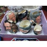 Royal Doulton Small Character Jugs, "Granny", "Sir Henry Doulton", "Merlin", "John Doulton", "Tam