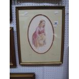 Attr to James Carnock, Watercolour Oval, girl with ewer, 29x19cms.