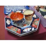 Pair of XIX Century Imari Pottery Octagonal Plates, Wedgwood lustre bowl (cracked), Doulton small '