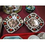 Royal Crown Derby Pair 1128 Imari Lozenge Shape Dishes, having pierced acorn handles, 22cms wide.