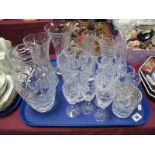 Lead Crystal Glassware, to include ovoid vases, sherries, jug, further waisted vases etc:-One tray