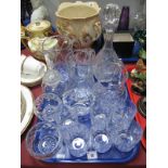 Lead Crystal Glassware, to include decanter of pear form, jugs, set of six whisky tumblers, dishes