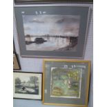 A Watercolour, depicting river scene; together with a still life watercolour, indistinctly signed.
