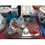 Carnival Dish, silver topped tidy jar, other glassware:- One Tray