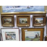 A Set of Three XX Century Oils on Board of Continental Winter Scenes, each featuring figures and