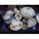 Wedgwood Hand Painted Tureen, shell jug, cups and saucers, owl cruet, etc:- One Tray