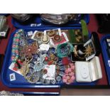 Assorted Costume Jewellery, including beads, bracelets, chains, cufflinks, brooches etc:- One tray