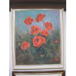 Mary Bradbury (Sheffield Artist) Oil on Board "Poppies", signed lower left, 59 x 49cms.