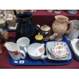 Wedgwood Blue and Silvered Vase, painted No. "D33", impressed 8½, Wood's jug vase, teapot, etc:- One