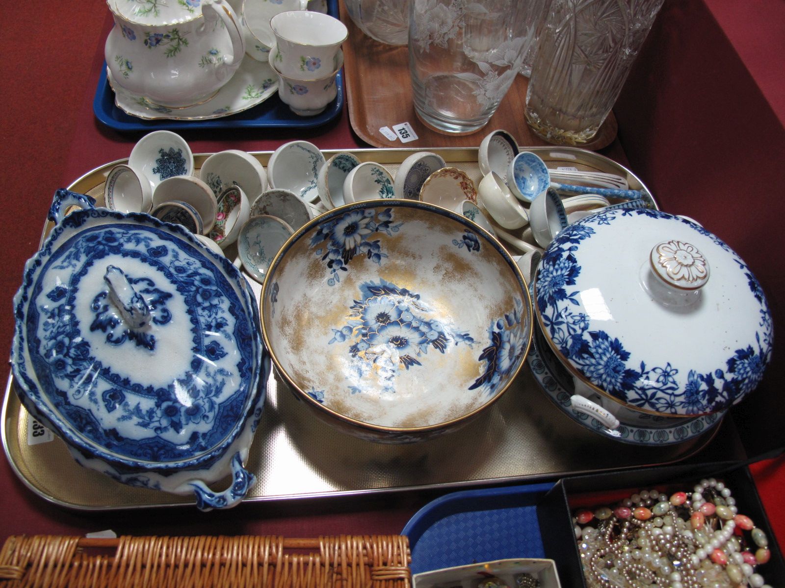 A Collection of XIX Century and Later Ladles, XIX Century blue and white tureen, Losol ware bowl,