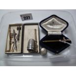 A Half Pearl Set Sword Brooch, together with further bar brooches, thimbles, etc.