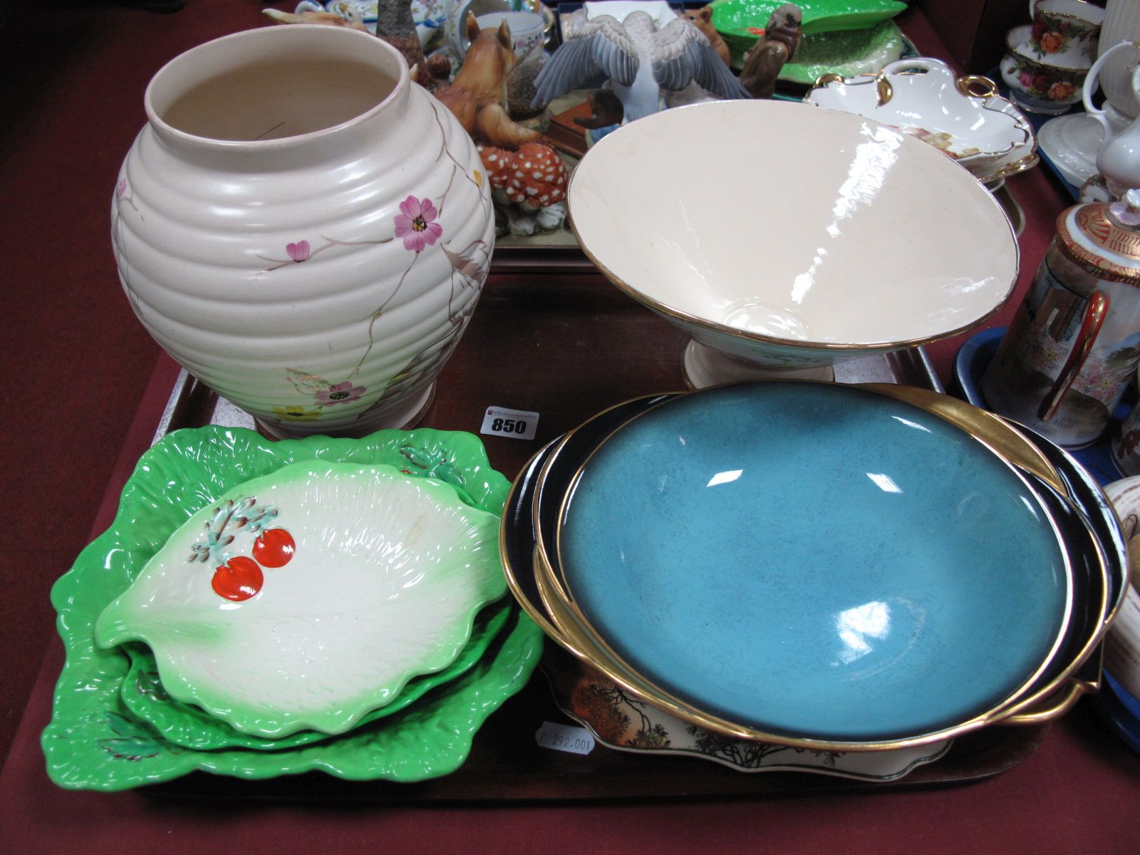 Carlton "Bleu Royale" and Beswick Salad Dishes, Kensington conical bowl and vase:- One Tray