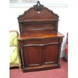 A Victorian Mahogany Chiffonier, arched gallery back with foliate carving support, twin