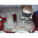 Bucket Vase, Edinburgh drinking glasses, Ruby and other cylinder vases, other glassware:- One Tray