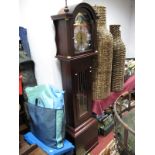 A Modern Reproduction Longcase Clock, having moon face with Roman numerals and flanking reeded