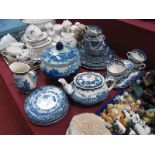 A Matched Staffordshire Palissy "Avon Scenes" Pattern Blue and White Tea Service, together with a