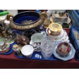 A Gilt and Blue Decorated Pedestal Bowl Signed Pinon Heuze, together with XIX century jug, blue