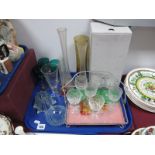 Libera Vase, measure, turquoise glass wines, etc:- One Tray