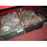 Vases, trinket bowls, dishes, claret jug, wines and other glassware:- Three Boxes