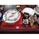 Mining, railway and other ceramic plates, character jugs, tureen.